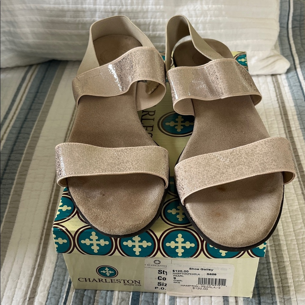CHARLESTON SHOE CO. Shimmery Blush Strap Sandals
